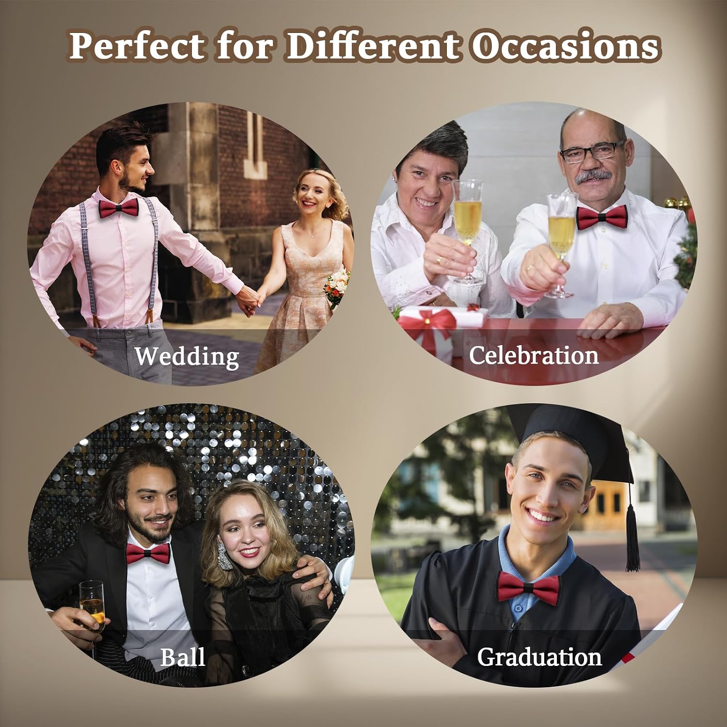 Bow Ties for Men, Adjustable Black Bow Tie, Pre-tied Bowtie Solid Color Bowties Men for Wedding Buisness Celebration
