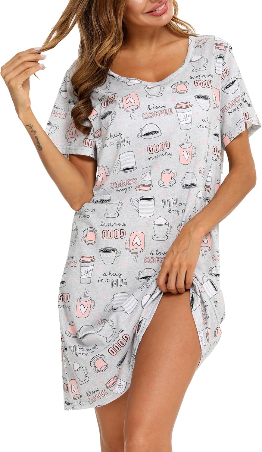 ENJOYNIGHT 3 Pack Womens Nightshirt Cotton Nightgown Short Sleeve Soft Sleep Shirt - Image 4