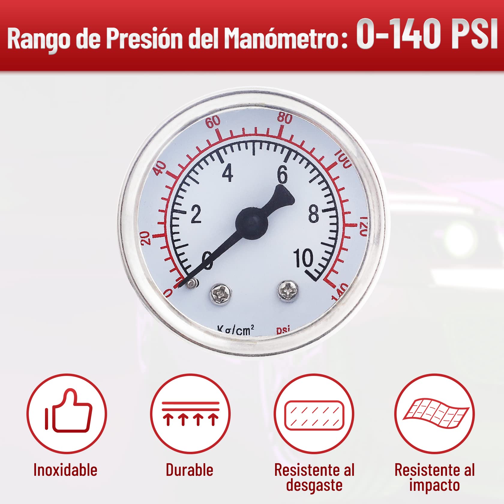 CarBole Regulador de presión de combustible para coche, 1-140 psi, regulador de presión de gasolina, aleación de aluminio con manómetro y manguera
