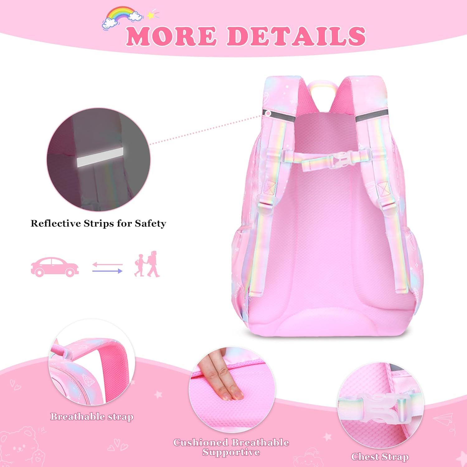 3PCS SET kids backpacks for girls, bookbag for girls backpack with lunch box Pencil Pouch Set back to school supplies for Kid, School backpack for girl Elementary School Student(PINK)