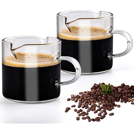Glass Espresso Cups - Set of 2, 75ml Double Spouts Cups, Espresso Coffee Accessories