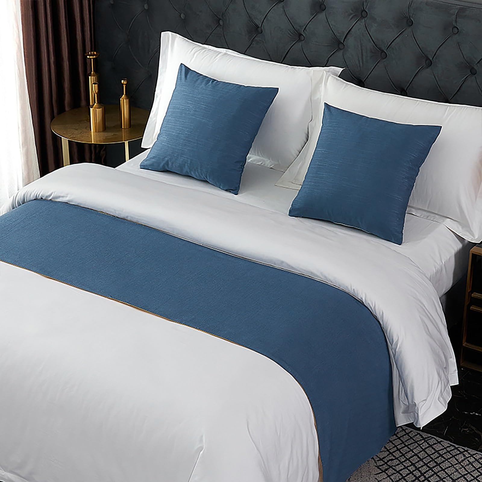 LRUPVEG Solid Bed Runner, Bed Runners For King Size Bed, Decorative Accent Bedding Scarf For Hotels Homes And Guestrooms, Twin, Queen, King(Blue,50 * 180cm for 120cm Bed)