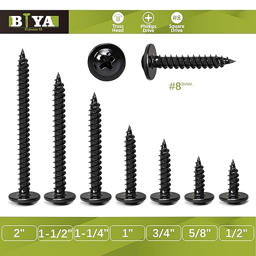 Miniatura 5 de Tornillos de madera negra, #8-32 Kit surtido de tornillos de 155 piezas Phillips modificada cabeza de armadura de madera tornillos de metal rápido