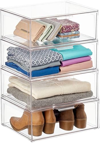mDesign Plastic Stackable Closet Storage Organizer Bin Containers with Front Pull Drawer for Cabinet, Desk, Shelf, Cupboard, or Dresser Organization