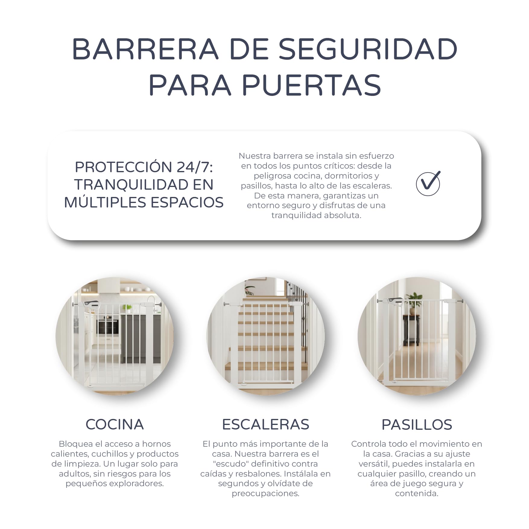 MS BabyWorld – Barrera de Puerta – Barrera de Seguridad para Niños y Mascotas | Autocierre | para Puertas y Pasillos | 75 a 82 cm | Fácil Instalación