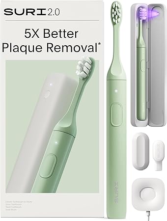 SURI 2.0 Sonic Electric Toothbrush with Pressure Sensor & UV-Cleaning Travel Case | 40+Day Battery | Designed in London | Electric Toothbrush for Adults | Travel Toothbrushes | Tooth Brush | Green...