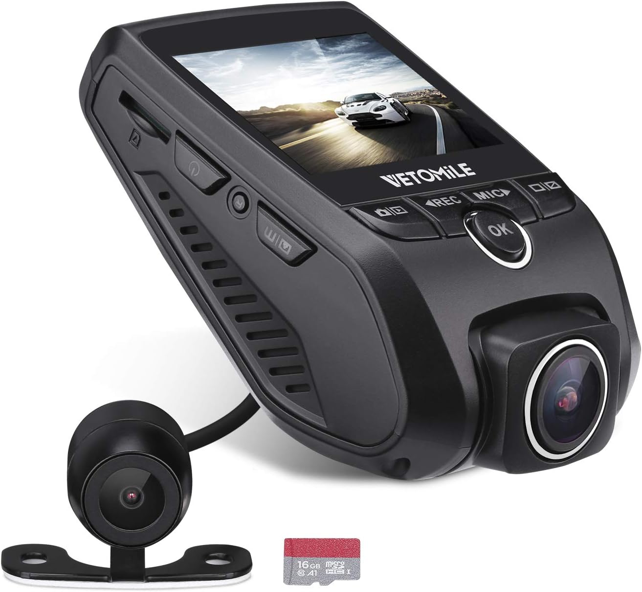 Dual Car Dash Cam 2.4inch 1080P Front and Rear Dashboard Camera with 170° Wide Angle, Built-in WIFI, G-Sensor, Loop Recording, Motion Detection, Super Night Vision, 16GB SD Card Included