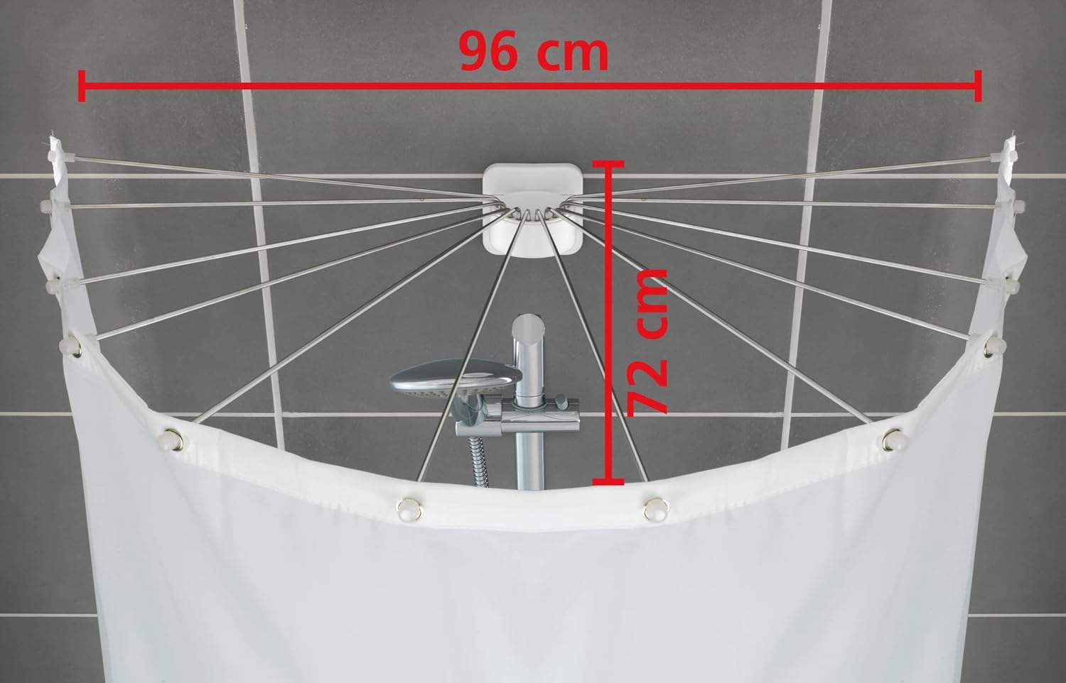 WENKO Tringle rideau de douche parapluie, Rideau de douche angle mural, 12 bras, Acier Inox