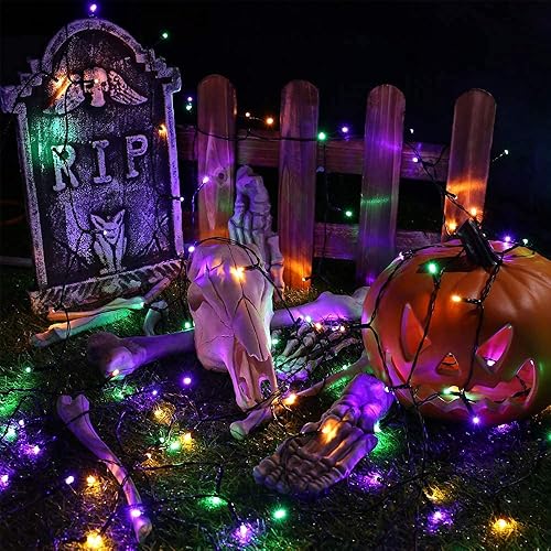 Miniatura 2 de HAYATA 300 luces LED de cortina de Halloween, 9.8 pies x 9.8 pies, 30 V, enchufable, tira de luces de Halloween para exteriores, decoración de