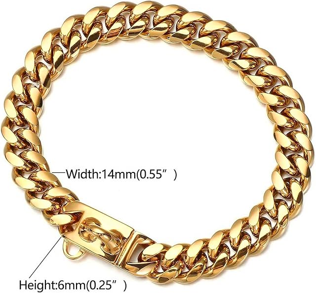 Foto 4 de 5 de YTLT Collar de Cadena de Perro Oro/Plata, 14mm de Ancho Cadena, Collar de Metal con diseño de Hebilla…