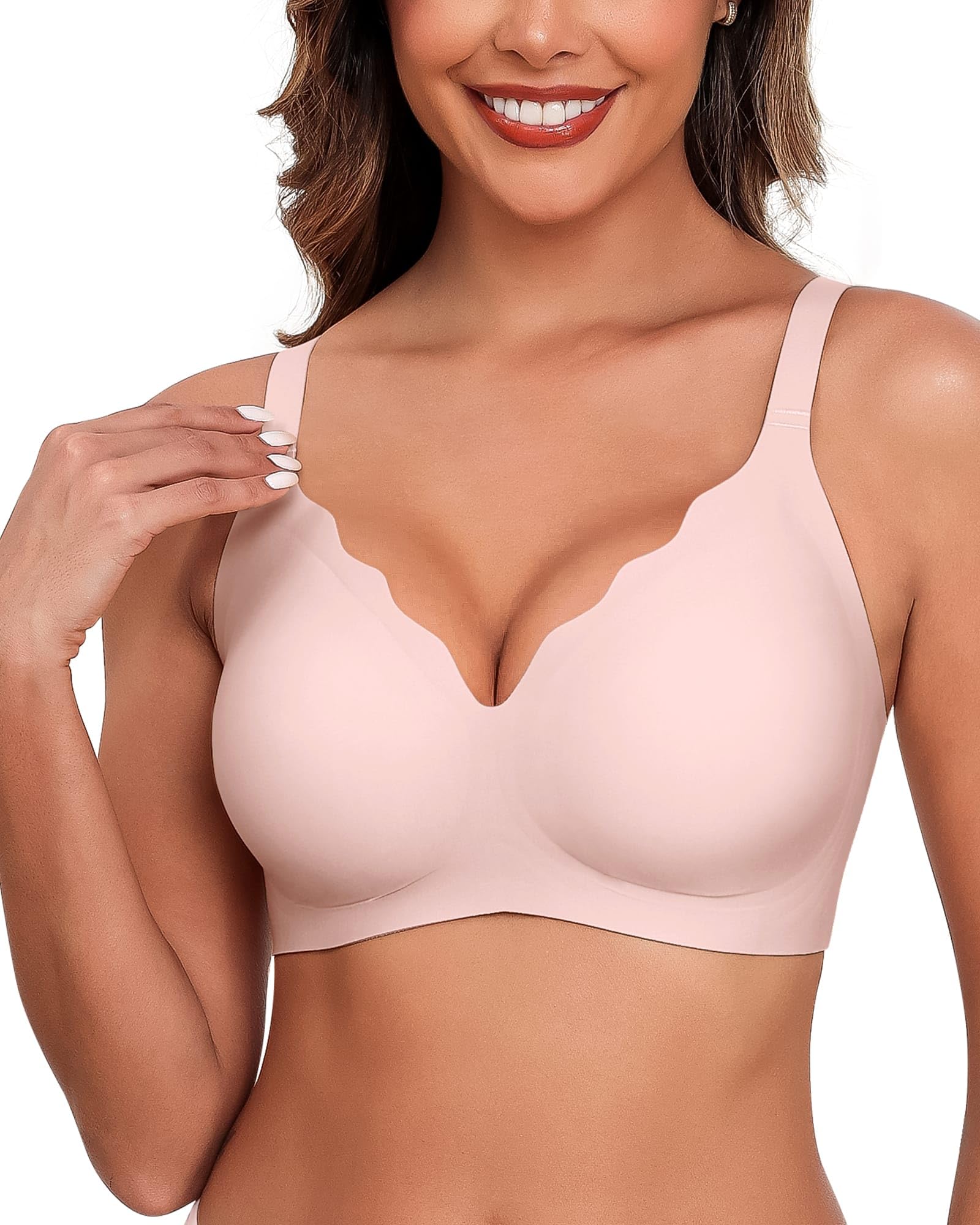 HORISUN Ohne Bügel BH für Damen, Nahtloser Bequemer V-Ausschnitt Vollständiger Bralette für Große Brüste mit Unterstützung Komfort Tshirt Damen BHS