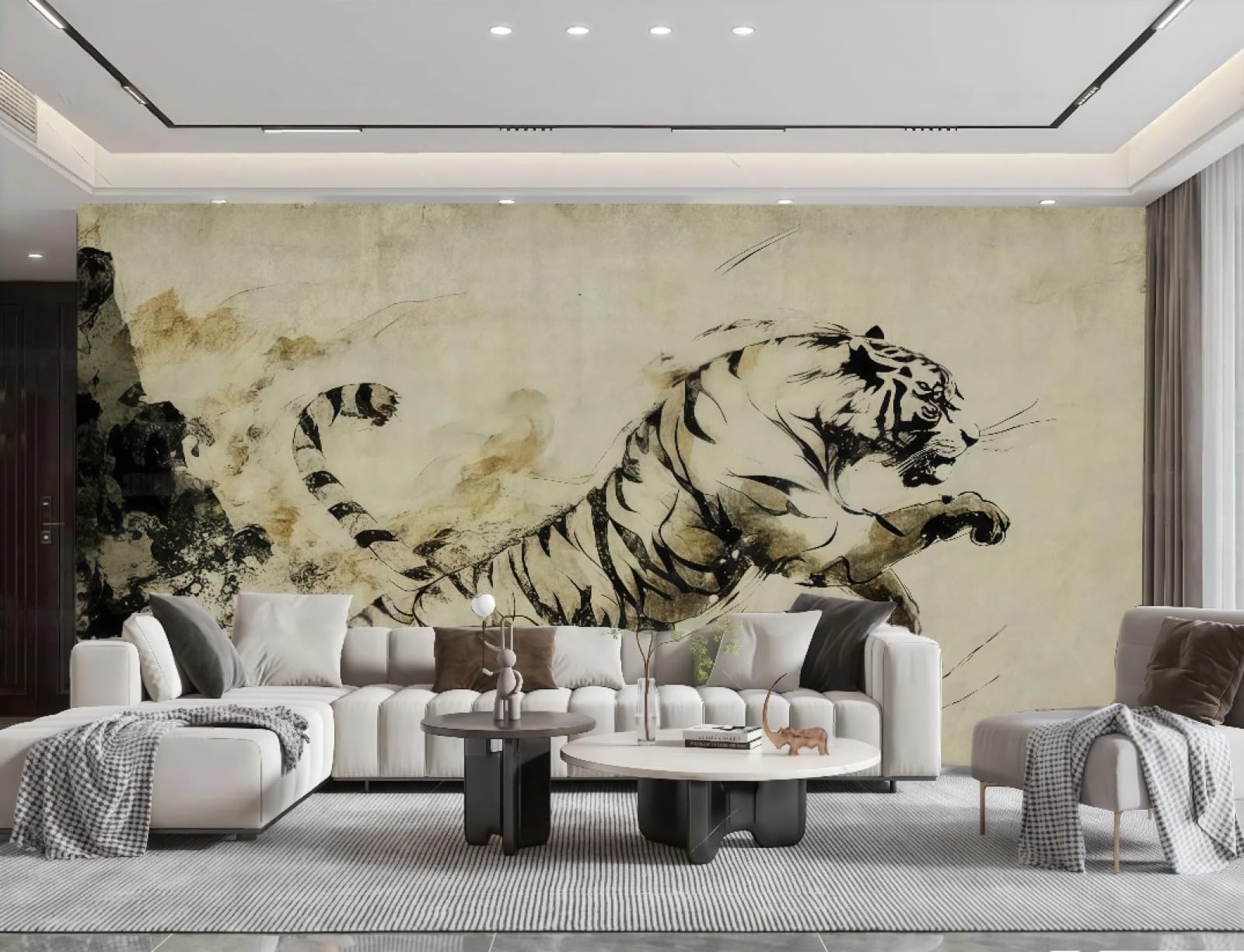 Papier peint moderne tigre noir pour insuffler de la poésie et de la force dans votre salon