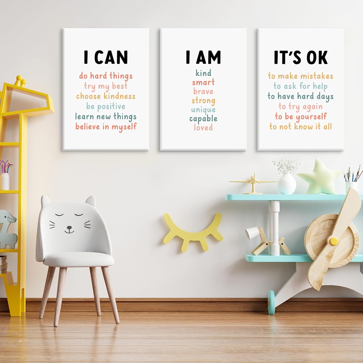 Kids Affirmation Wall Art Positive Canvas Wall Decor Inspirational Quotes Wall Art Motivational Words Pictures Daily Affirmations Poster Nursery Prints for Playroom Children Room 12x16x3 Inch Framed