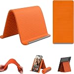 Portable Foldable Silicone Aluminum Phone Holder, Flexible Bendable Adjustable Phone Stand, Anti-Slip Multi-Angle Holder for Smartphone Tablet Laptop, Travel Airplane Desk Bed Treadmill Use (Orange)