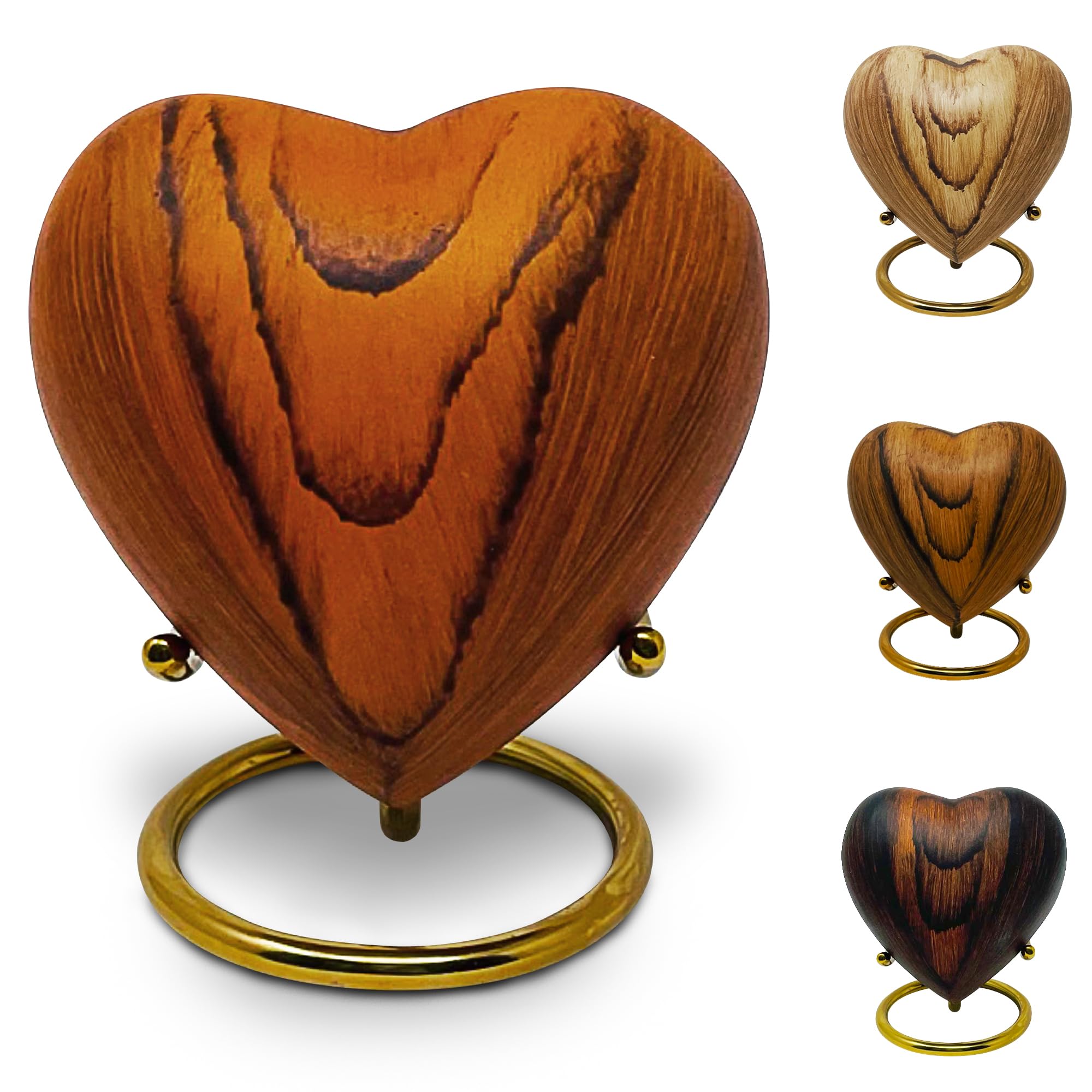 Small Urns for Ashes Keepsake Heart - Mini Wood Grain Cremation Urn for Male or Female Human or Pet Ashes - Holds a Small Portion of Remains - Includes Funnel Velvet Bag and Stand Rosewood