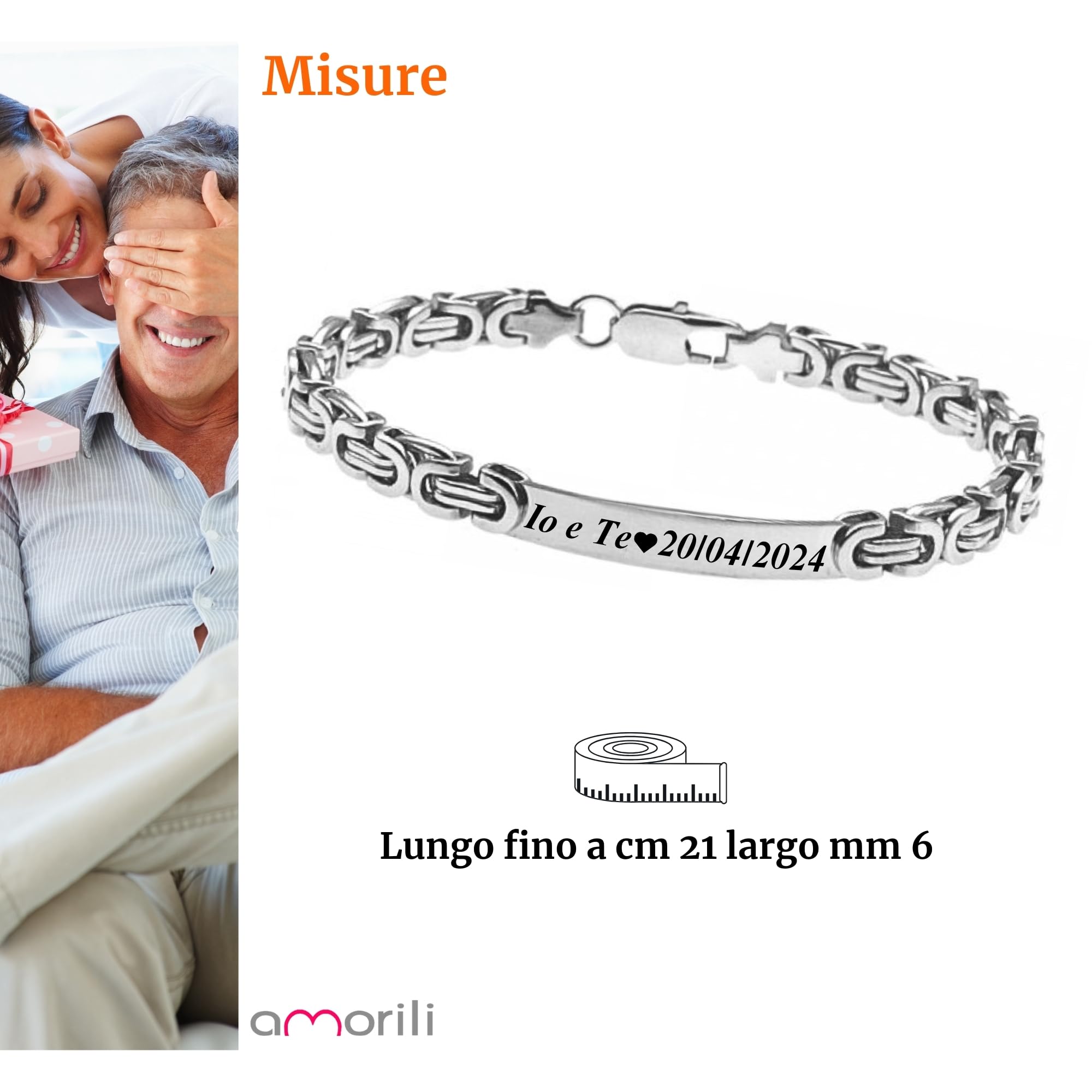 Bracciale Uomo Personalizzato con Incisione Acciaio Inox Catena Bizantina – Braccialetto Elegante con Nome Data Dedica – Design Intrecciato Regolabile – Idea Regalo Uomobcc2345