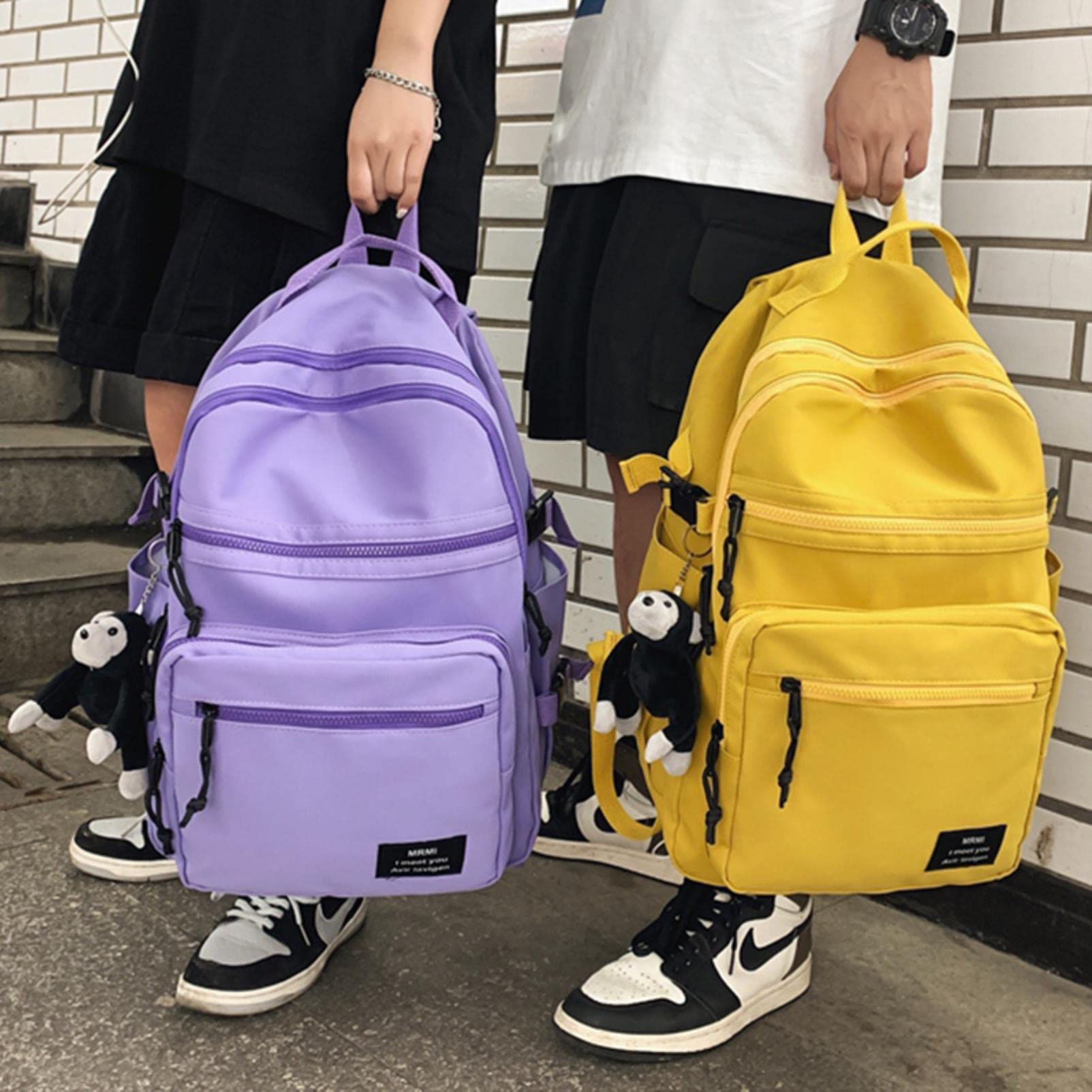 Schulranzen Wasserdichter Nylon Rucksack Unisex Multi-Pocket-Laptop-Rucksack Große Kapazität Schule Rucksack Mädchen Schultasche-White
