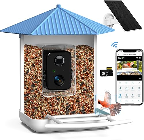 BROAIMX Samrt - Comedero para pájaros con cámara para exteriores, HD 1080P AI Identifica la cámara de observación de aves, captura automática y