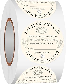 500Pcs Farm Fresh Egg Carton Stickers 2inch Round Unwashed Egg Carton Labels with Collection Date Self-Adhesive Egg Packaging Labeling for Chicken Duck Quail Egg Yellow