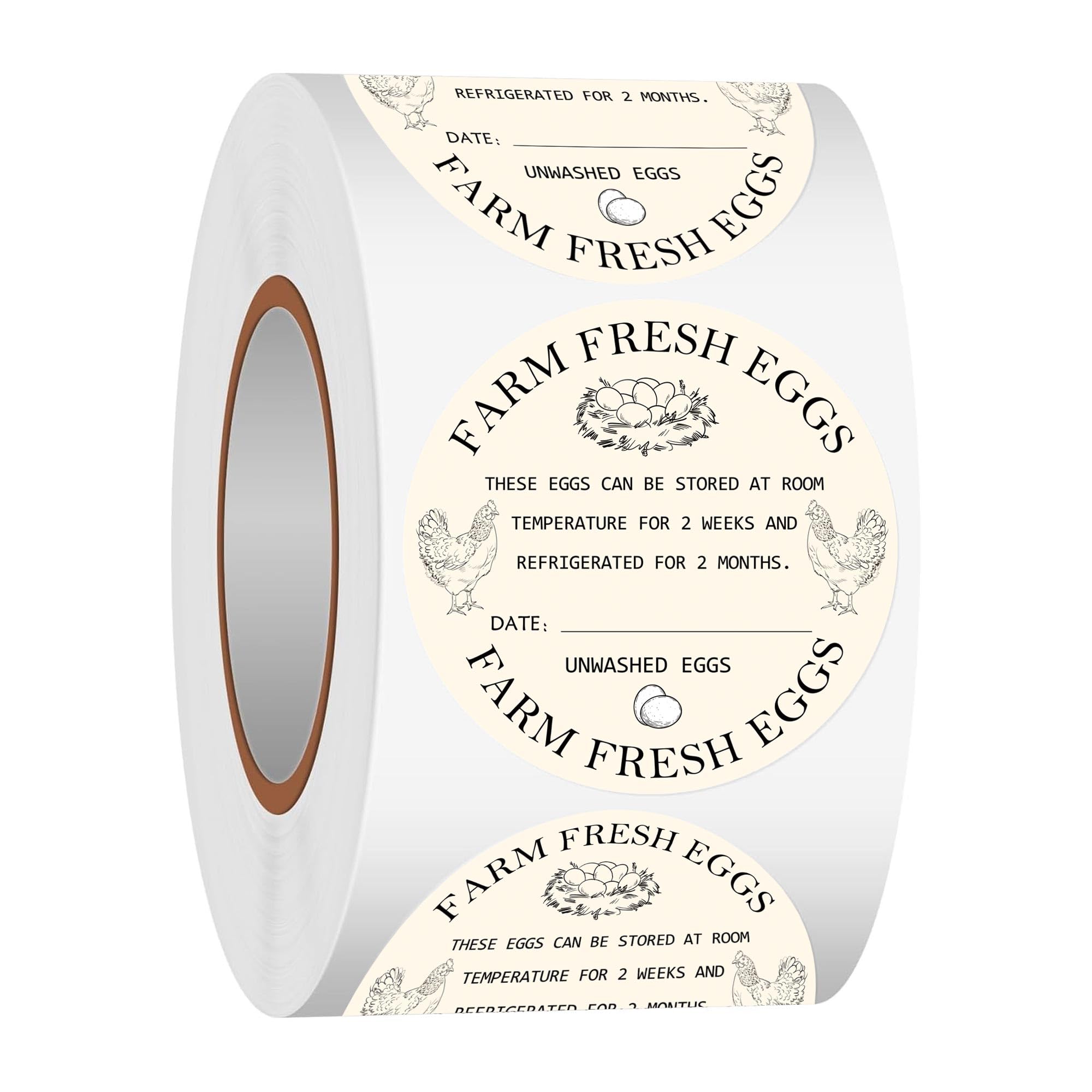 500Pcs Farm Fresh Egg Carton Stickers 2inch Round Unwashed Egg Carton Labels with Collection Date Self-Adhesive Egg Packaging Labeling for Chicken