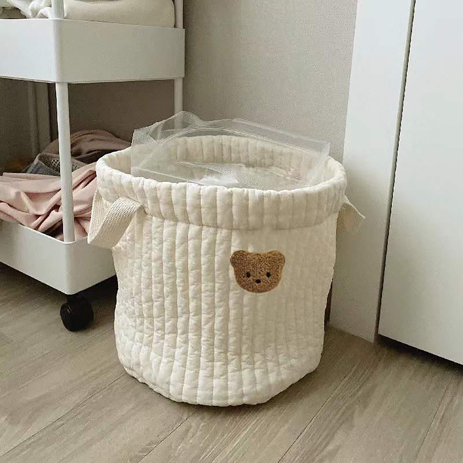 Seau De Rangement Ours En Coton Beige - Panier Grande Capacité Pour Couches, Jouets, Vêtements - Pliable - Pour Chambre D'enfant