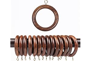24 Pack 1.75 Inch Inner Dia Wood Curtain Rings with Clips for 1.5 Inch Rods
