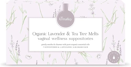 Femallay Supositorios de limpieza vaginal de lavanda y árbol de té orgánico para higiene, 100% natural para el cuidado femenino, ideal para la