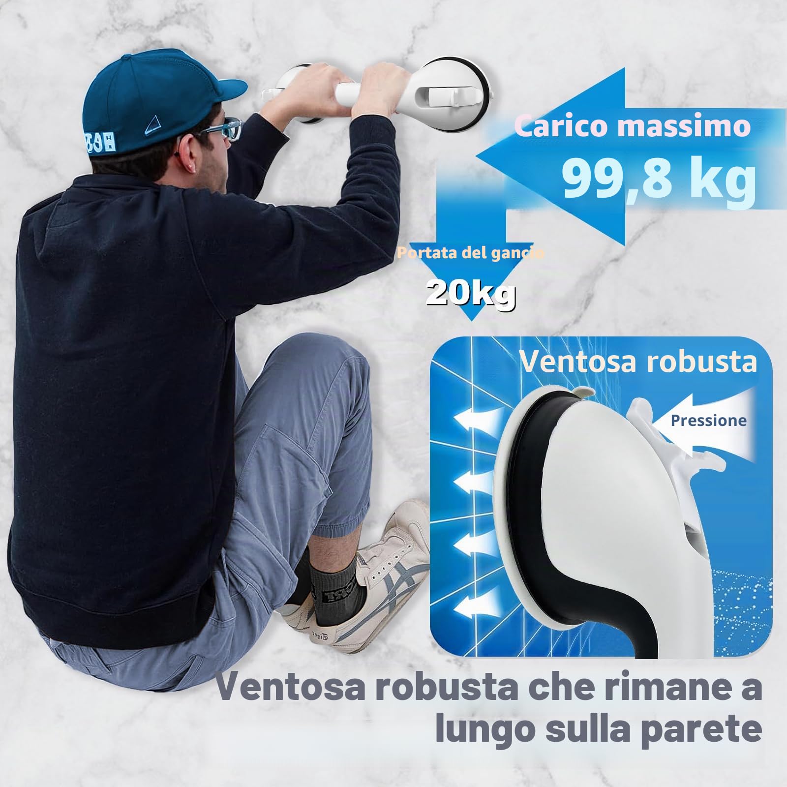2 Pezzi Maniglia Doccia Anziani, Maniglia Ventosa, Maniglione Bagno Disabili Senza Foratura, Maniglione Doccia Portatile Adatto per Vasca, Bagno, Toilette (Bianco)