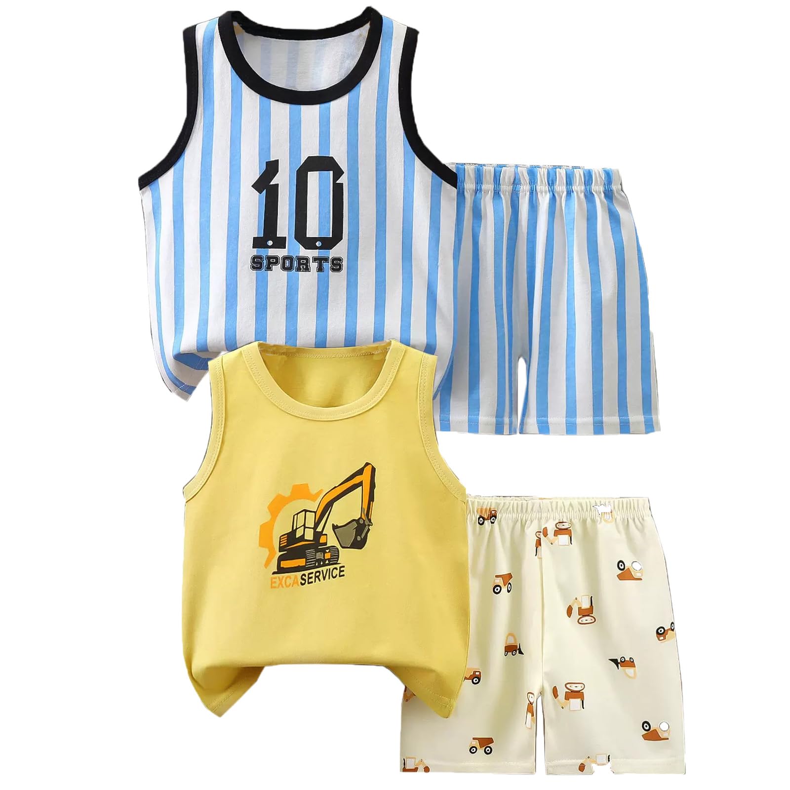 Vagefun Ropa de verano para bebé niño pequeño, lindo dinosaurio, camiseta sin mangas + pantalones cortos, conjuntos de pantalones cortos de algodón elástico ligero