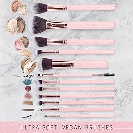 Nir Beauty 15piece Award Winning Pink Makeup Brushes: Pink Makeup Brush Set with Case, Makeup Sponge, Brush Cleaner, Guide, Gift Box