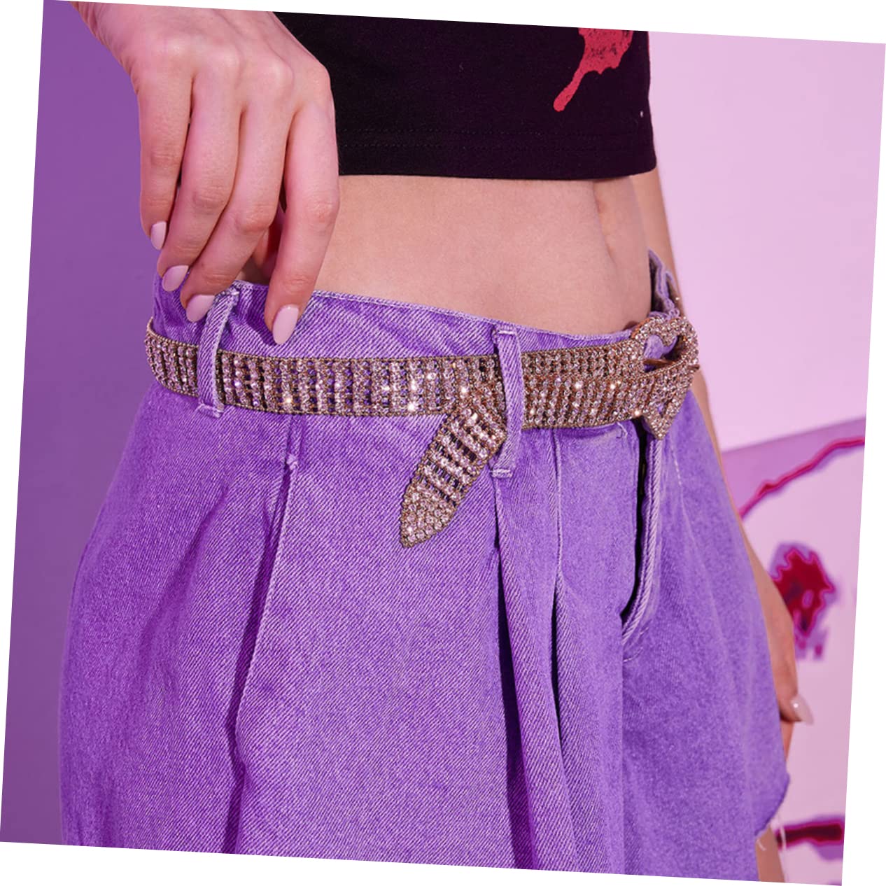 Beavorty Cinturón de Cintura para Mujer con Rhinestones Cinturón de Moda de Metal para Jeans y Vestidos para Ocasiones Casual y Elegantes Color Dorado