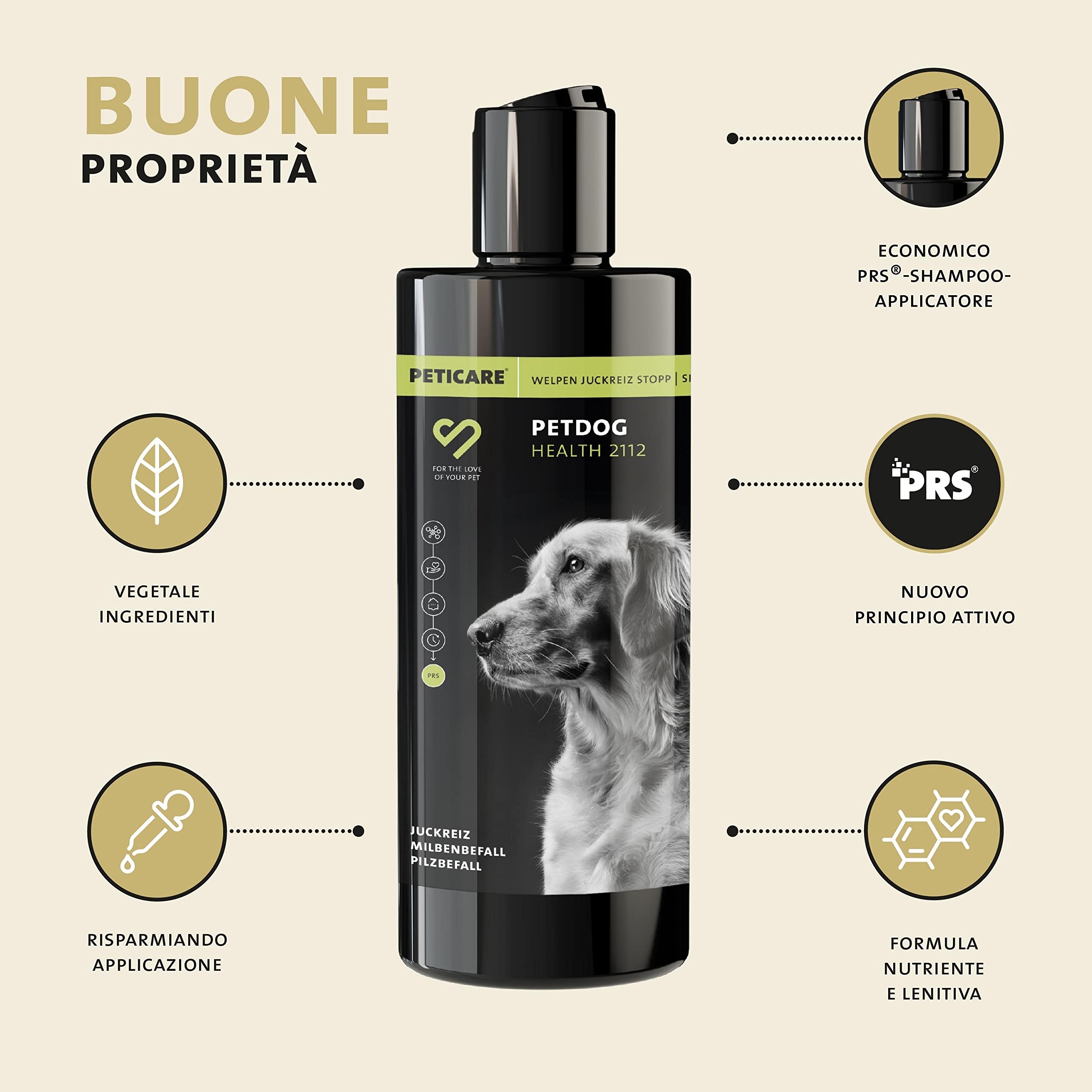 Peticare Shampoo Cuccioli Prurito e Acari – Scudo Cura Immediata per Parassiti – Senza Insetticidi – con Proteine della Seta – Shampoo Lenitivo