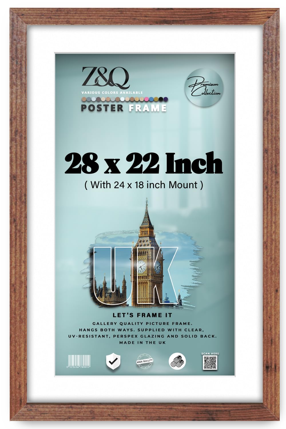 Z&Q - Premium MDF Wood Finish 28 x 22 Inch Poster Frame with 60.96 x 45.72 cm White Mount Ideal for Portraits, Art & Wall Décor (71.12 x 55.88 cm) Frame [ Rustic ]