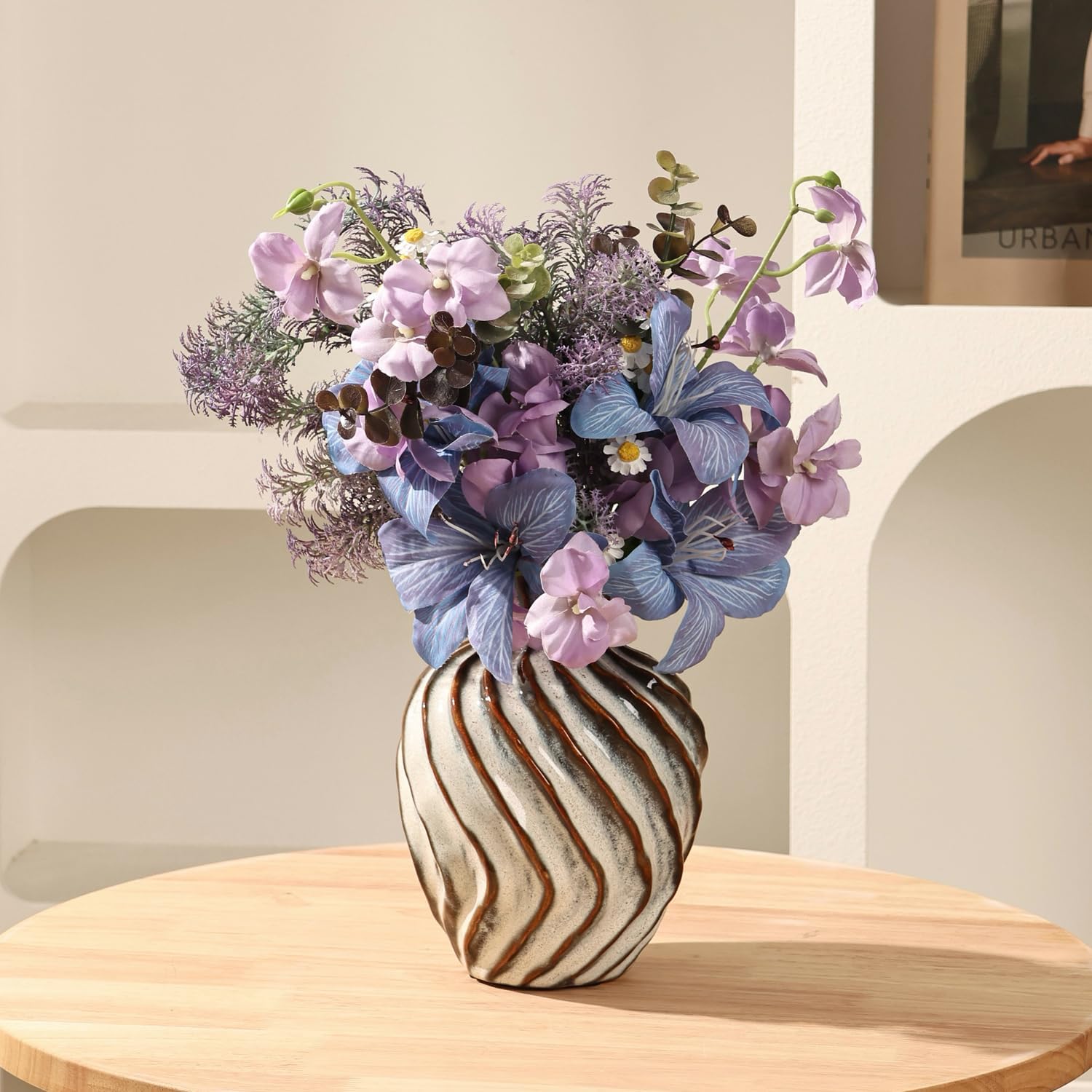 Ceramic Vase Modern Aesthetic Decorative Small Flower Vase for Home Decor, Living Room, Office, Table Centerpiece Shelf Bookshelf Decoration, 7.1 Inch - Image 5