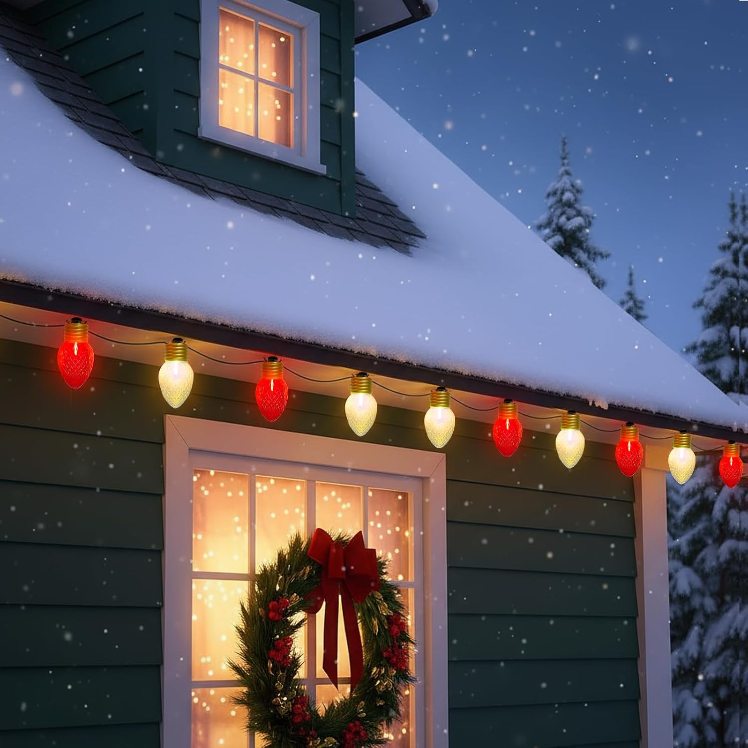 Jumbo Christmas Lights Outdoor - 16ft Multicolor LED Red & White Large Bulb with Diamond Pattern, Connectable & Replaceable, UL Listed Waterproof Big Christmas Lights for Holiday Decorations - Image 8