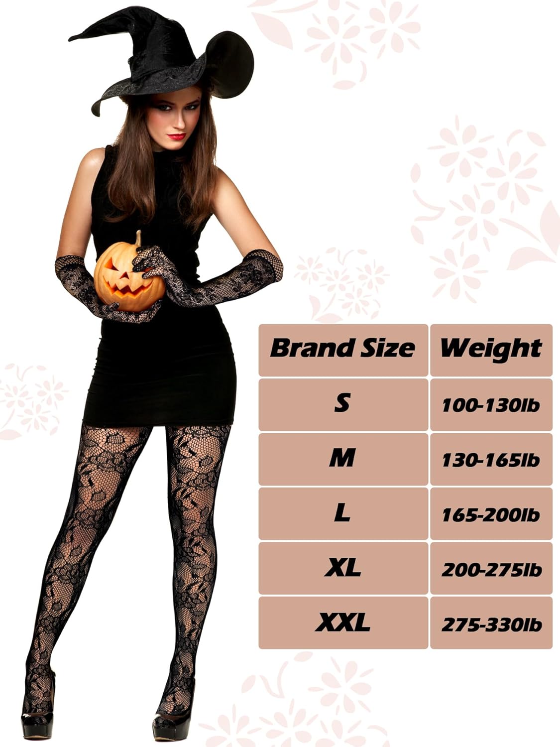Geyoga 2 Pcs Lace Fishnet Stockings Tights Floral Gloves Black Suspender Pantyhose Long Gloves for Women Halloween Cosplay - Image 2
