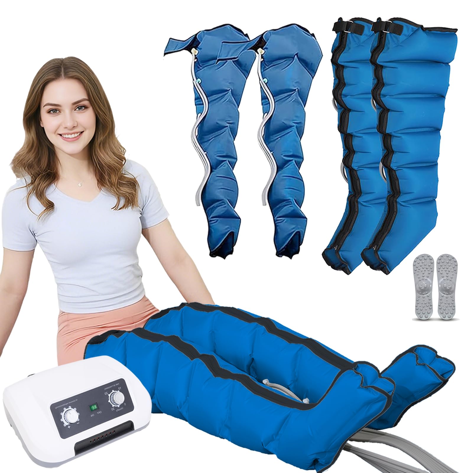 Beinmassagegerät Für Die Lymphdrainage Durchblutung Lymphdrainage Gerät Beine Bei Lipödem Xxl Wadenmassagegerät Beinmassagegerät Für Beine,Füße,Arme,Unterleib (Blue, XL 2 legs + 2 arms)