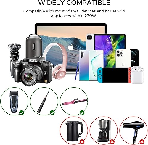 Miniatura 6 de Convertidor de 220 V a 110 V, convertidor de voltaje descendente Key Power de 230 vatios y convertidor de corriente, adaptador de corriente de viaje