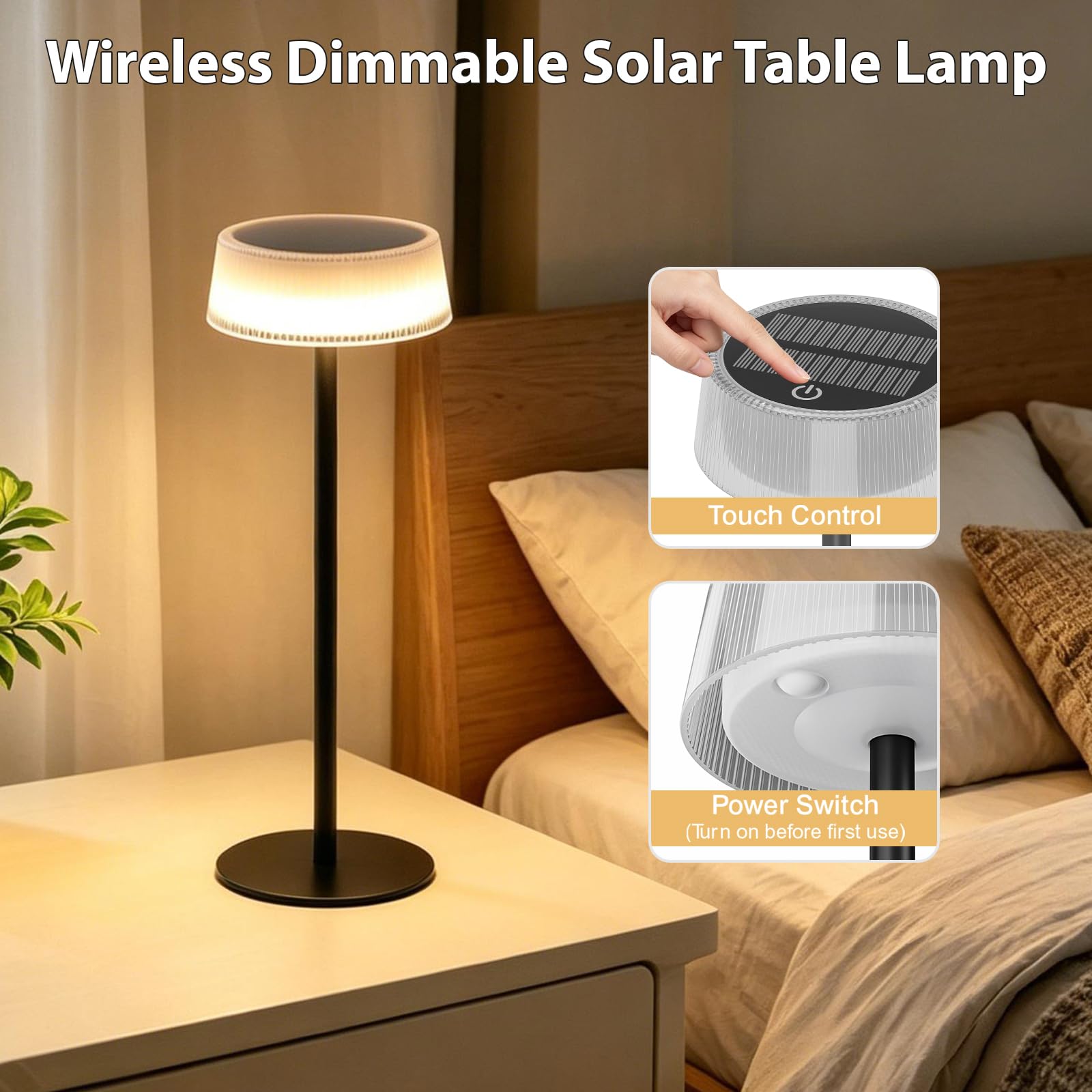 Led Solar Tischlampe Kabellos Outdoor Touch Dimmbar Akku Tischleuchte IP65 Wasserdicht 2 Stück