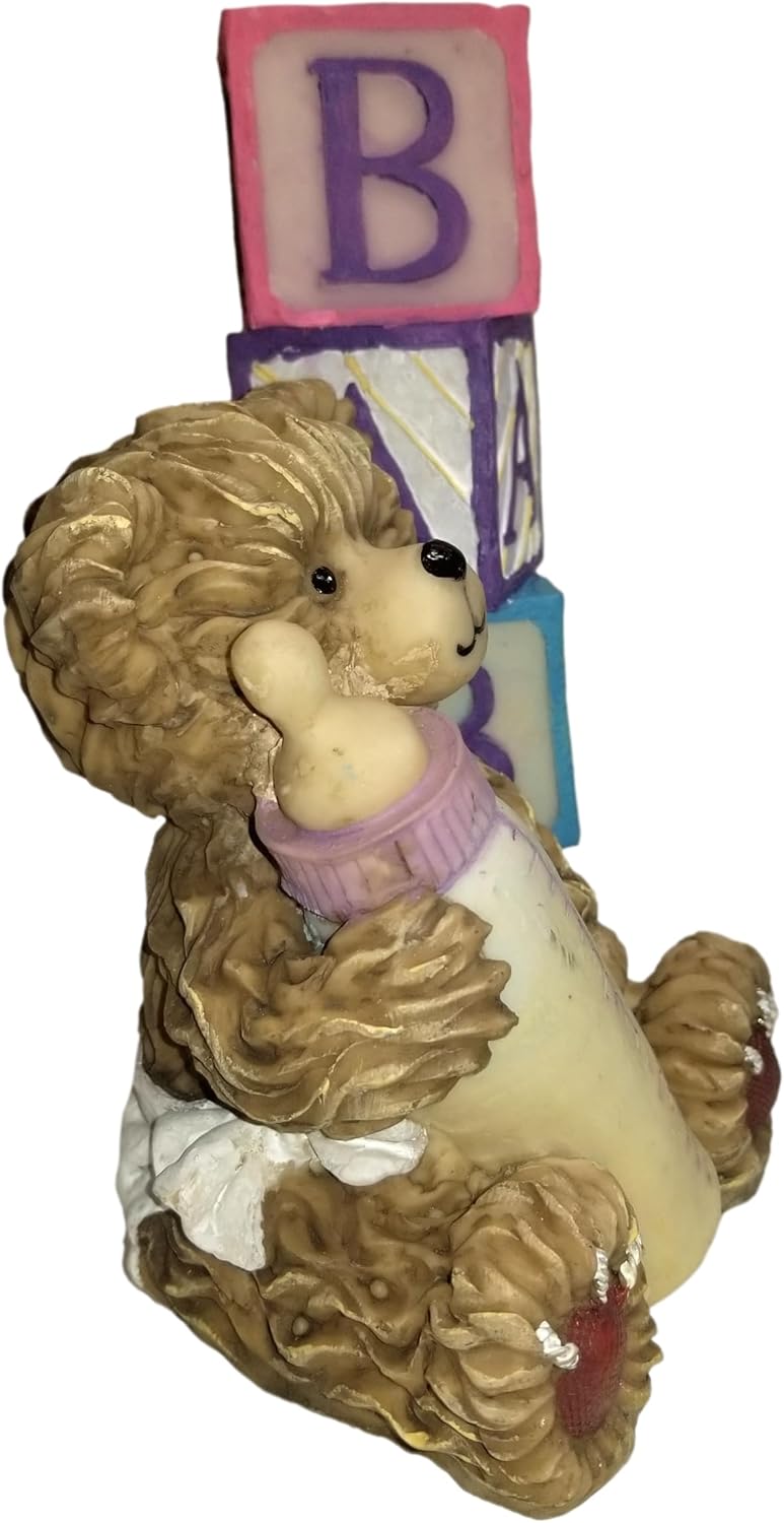 Generic Resin Vase with Teddy Bear Figurine Holding Bottle and Blocks Spelling Baby, Baby Shower Decor