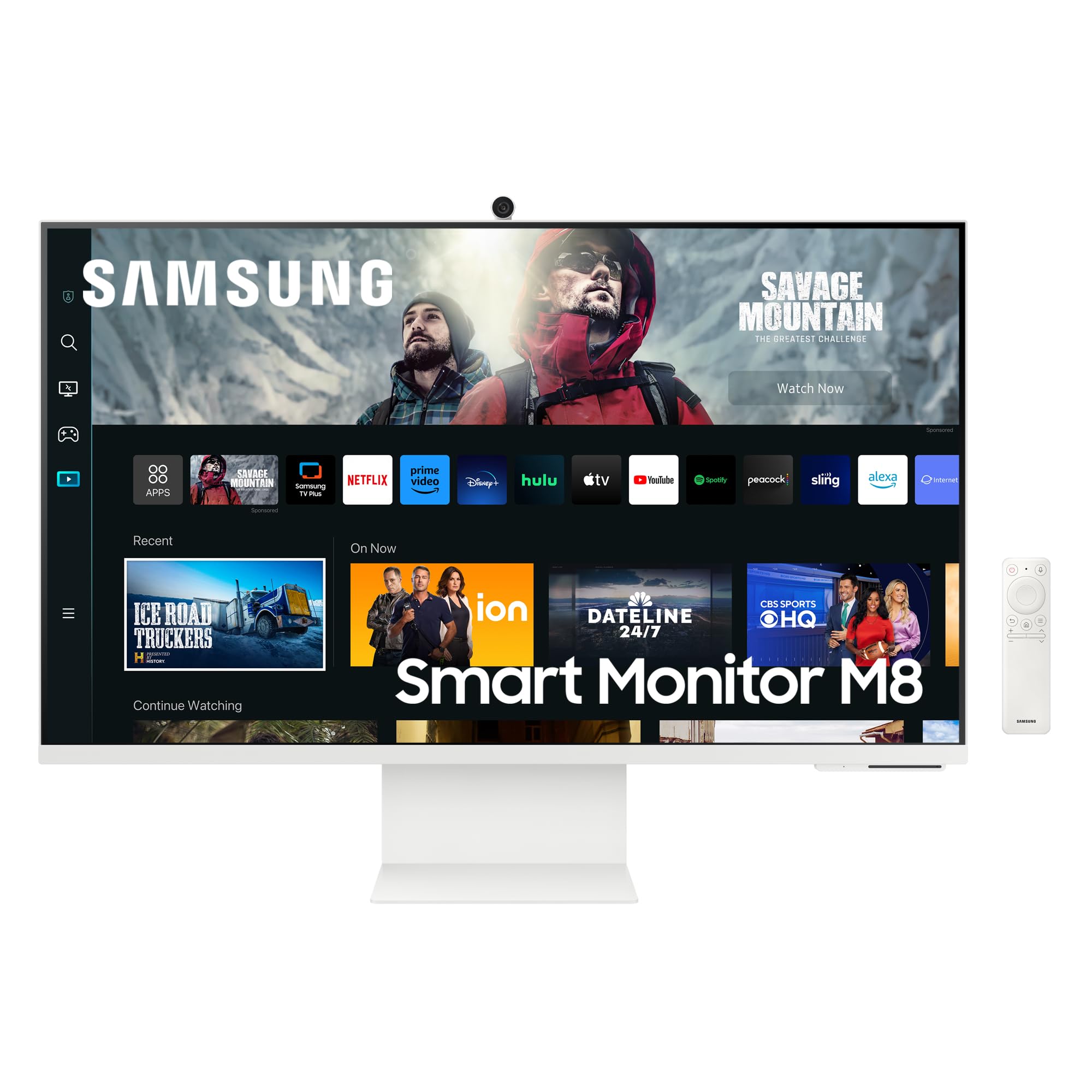 Samsung Smart Monitor Écran PC M8 32", 4K HDR, 60 Hz, Webcam incluse, Écran Pivotant avec Haut-parleurs, Smart TV Apps avec Télécommande, Blanc, LS32CM801UUXEN