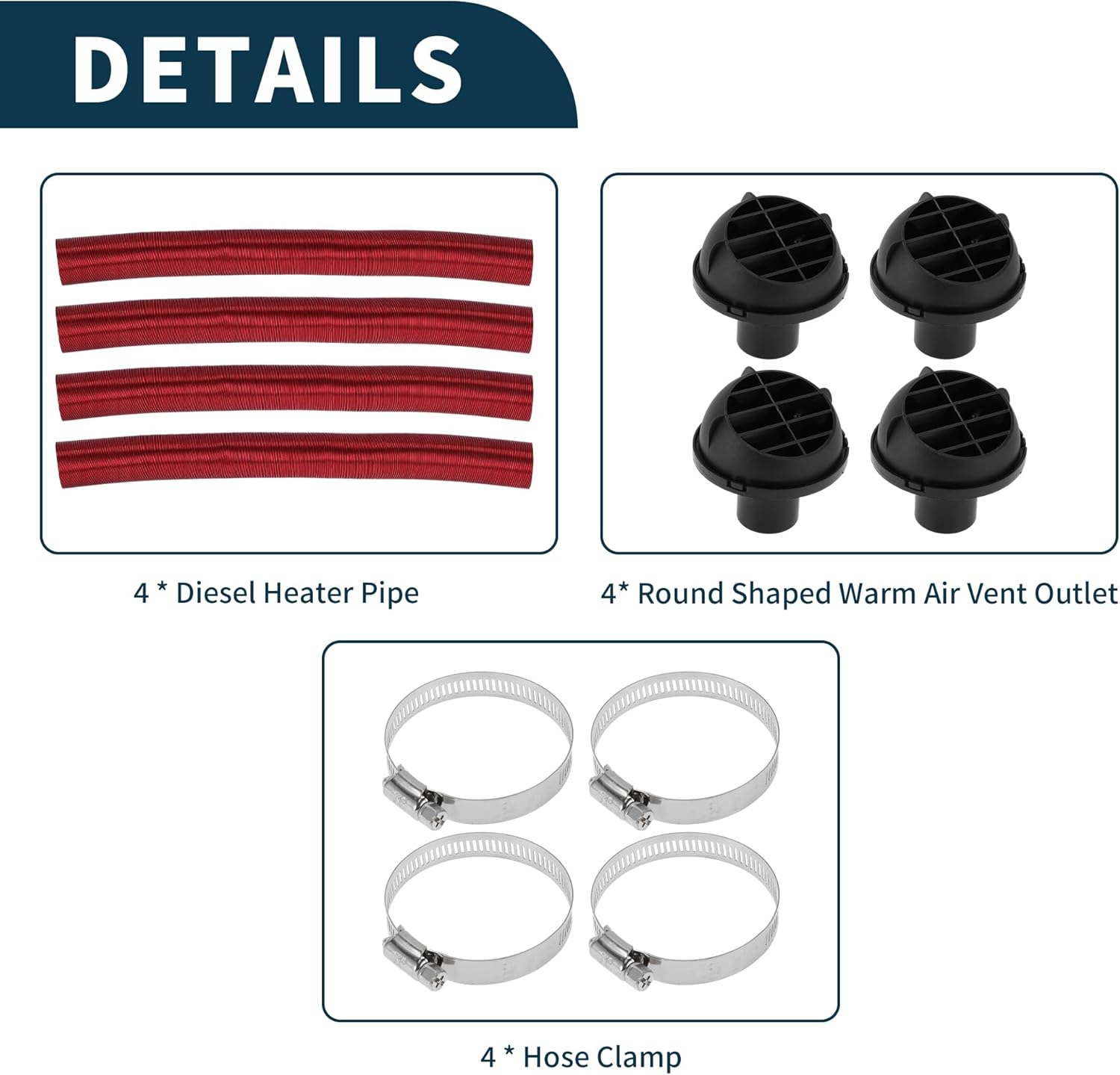 42mm Dia 100cm Car Heating Duct Kit Warm Air Duct Pipe Hose Set for Diesel Heating Red