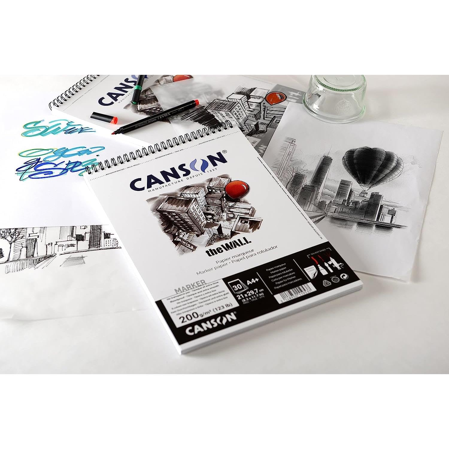 CANSON Lot de 5 Blocs 30 Feuilles Dessin Spiralé "The WALL" A4 200 g Blanc Mat Très Lisse