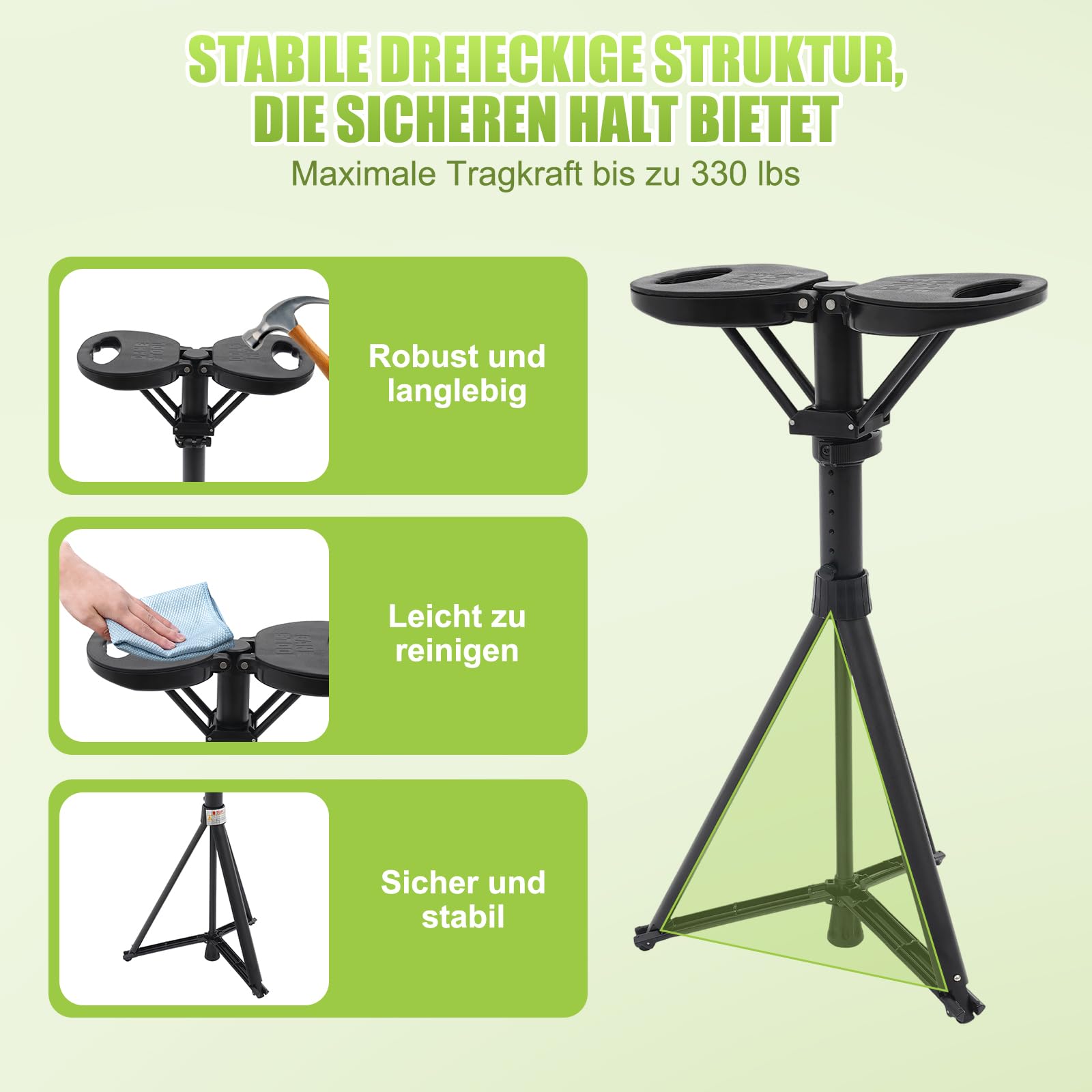 Gehstock mit Sitz, Tragbarer Gehstock Klappbar mit Tragetasche,Sitzstock für Erwachsene und Senioren Maximale Belastung 150 kg für Outdoor-Reisen