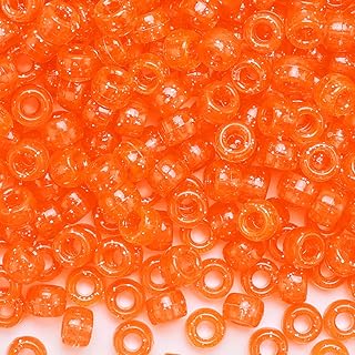 1000pcs Orange Glitter Pony Beads(6 * 9mm),Beads for Crafts, Beads for Jewelry Making, Pony Beads Bulk,Plastic Beads, Bracelets Beads,Hair Beads, Jewelry Making Supplies in Solid Colors.