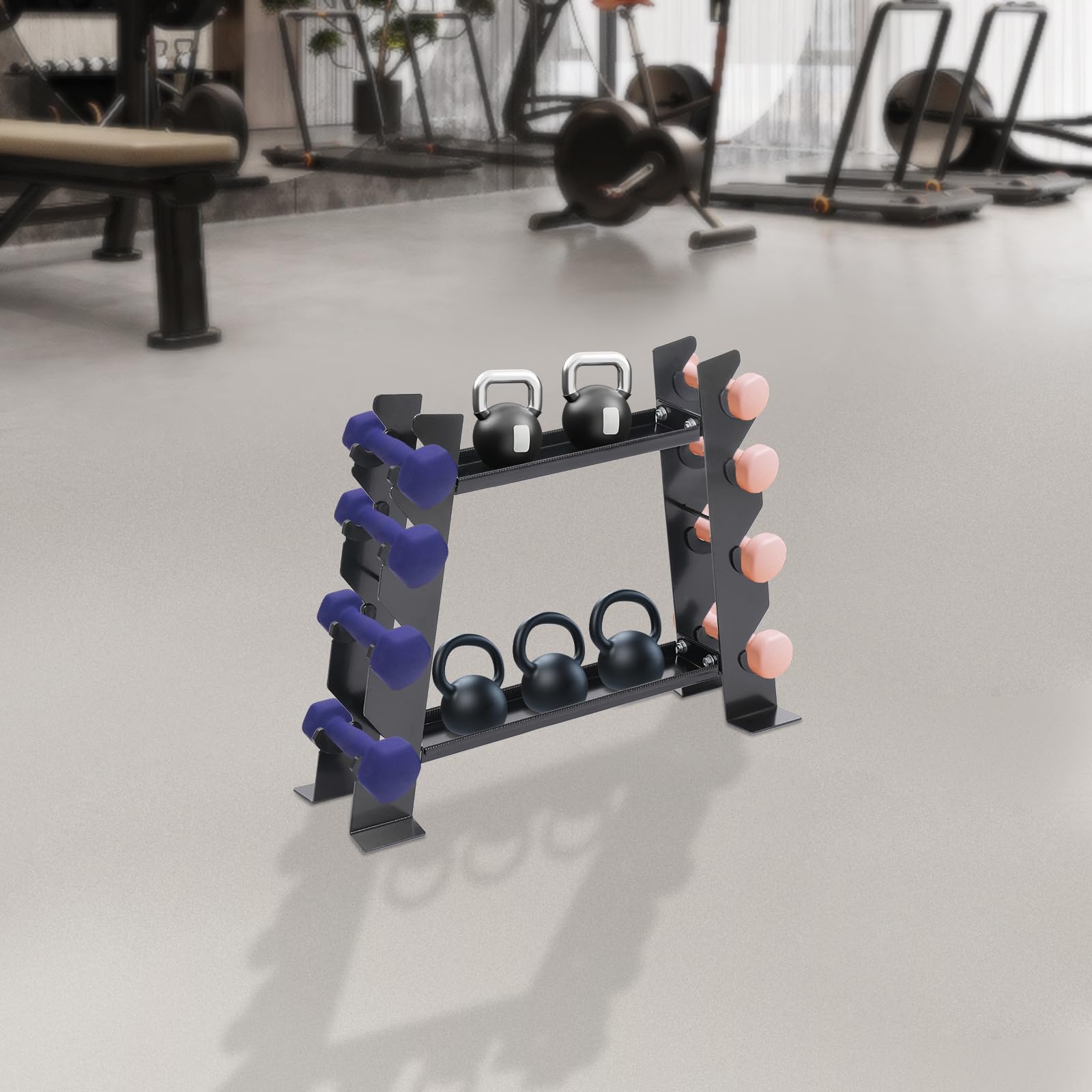 Soporte de pesas multifuncional, soporte para pesas con capacidad de peso de 150 kg, soporte de disco ajustable para mancuernas y pesas rusas
