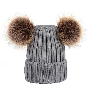 Grey beanie with pom pom Clearance