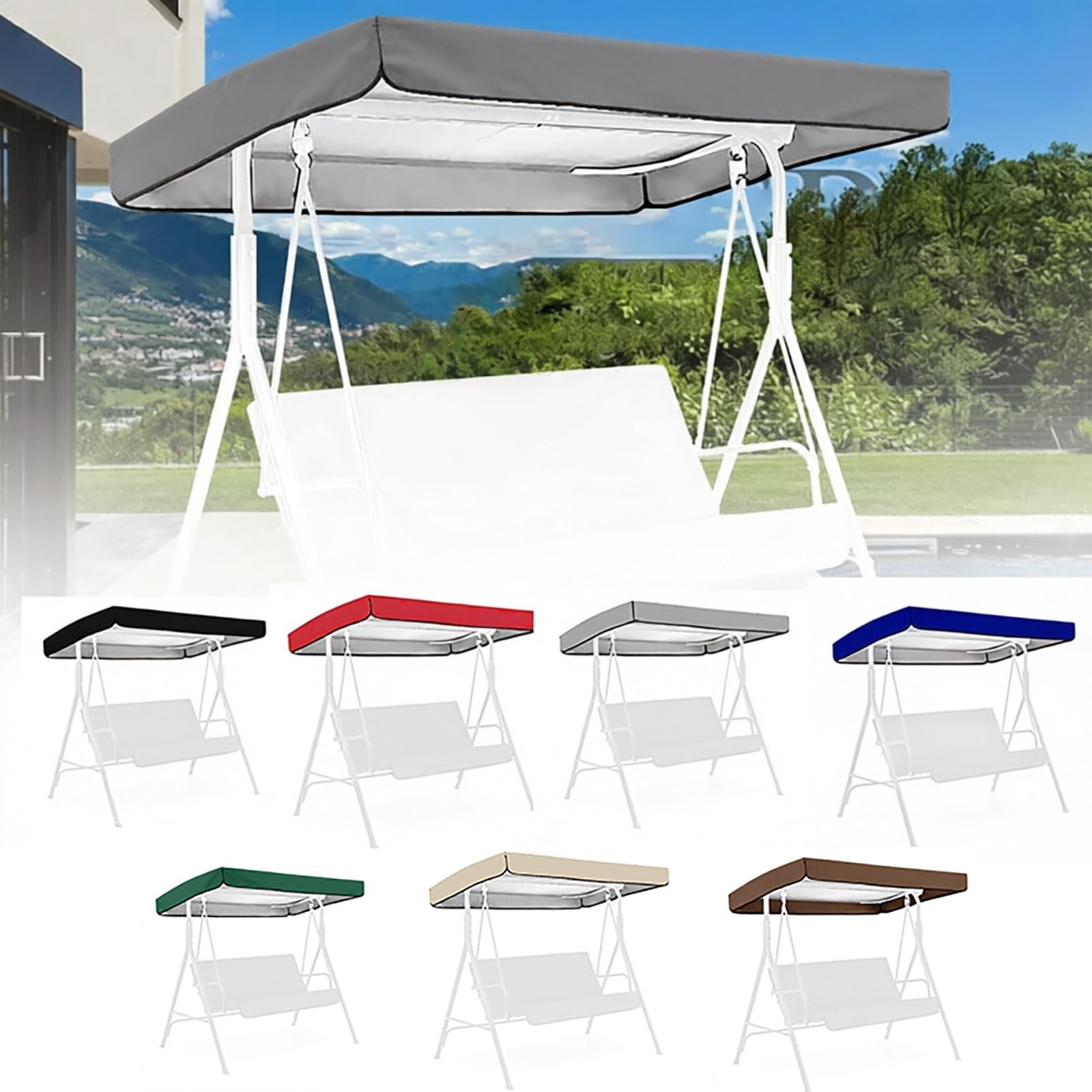 Xxbbyubo 56" Swing Replacement Canopy Top Cover, 64" Patio Sun Shade Swing Canopy, 77" Garden Hammock Universal Top Cover, Waterproof Awning 75" 84"(Gray,77"x49")