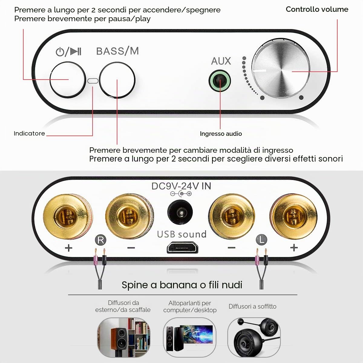 Nobsound NS-10G Mini amplificatore HiFi digitale Bluetooth 5.0; 100 W con alimentatore (nero)