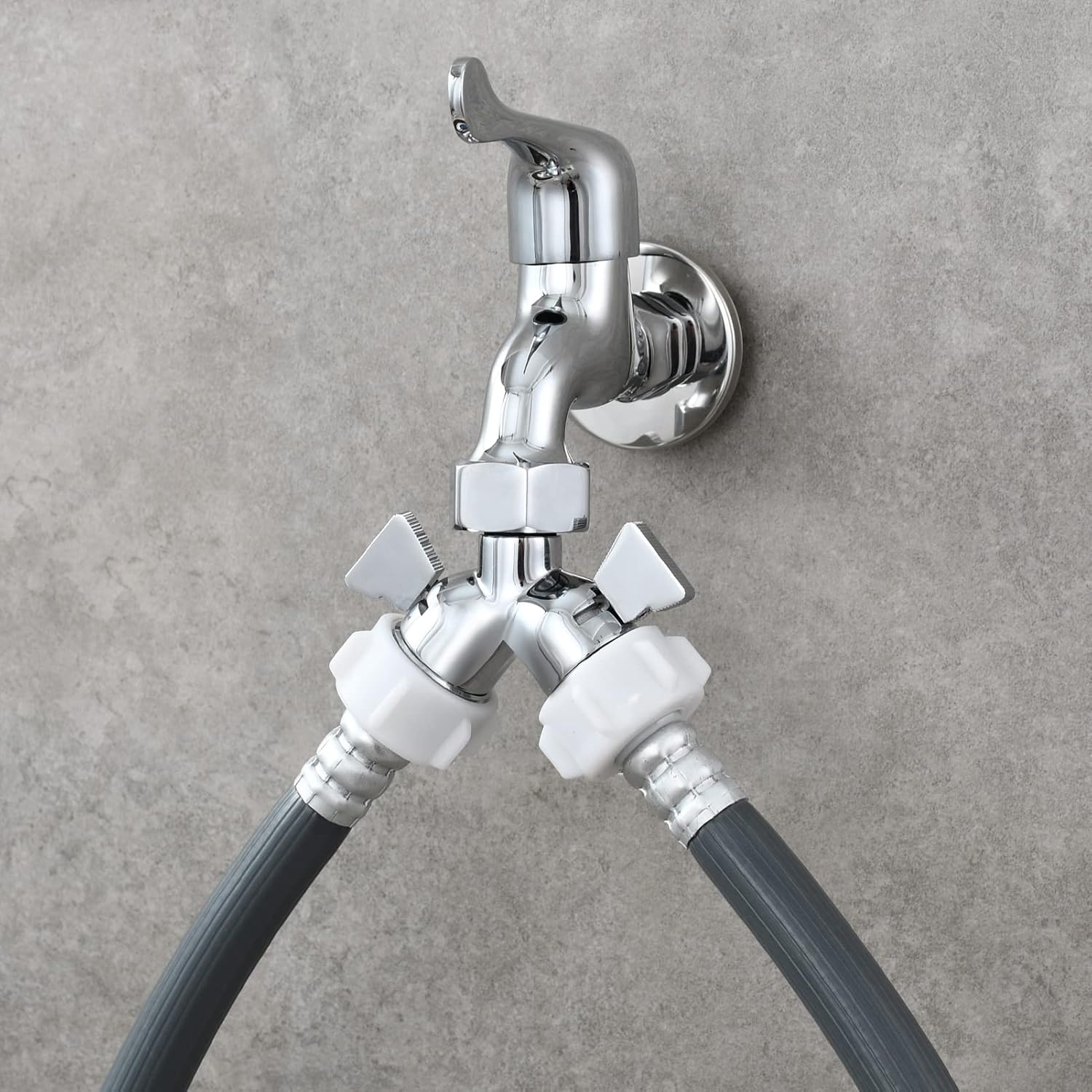 Tecmolog 2 Way Brass Hose Splitter Heavy Duty 3/4" Garden Hose Splitter with Shut Off Valve Chrome, DSF017A